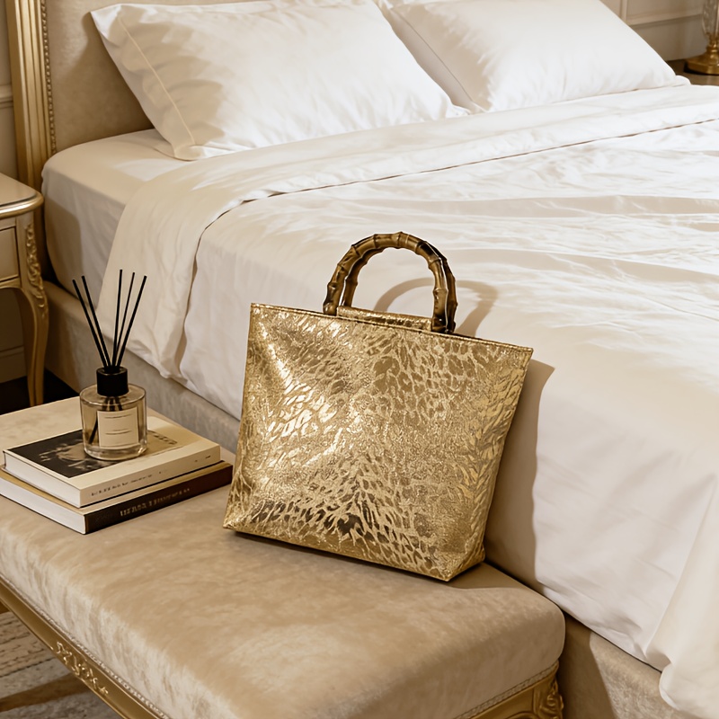 Luxury Bags Tote - Light luxury metallic gold jacquard leaf