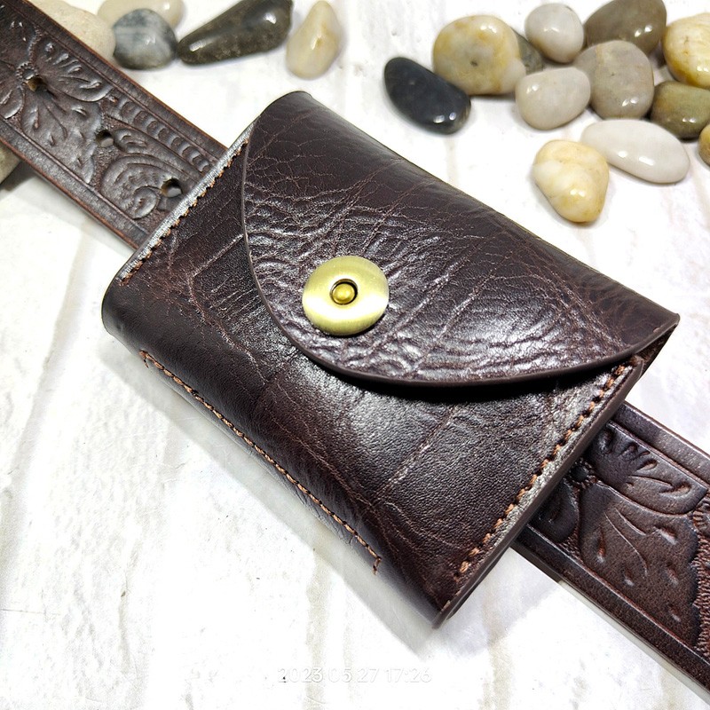 Key Holder Leather Pouch - Blongk Mini Waist Bag Thin Belt